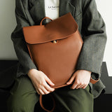 Minimalist pebbled Leather Backpack Commuter Backpack Bag Flap top Leather Laptop Backpack Bag