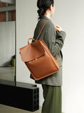 Minimalist pebbled Leather Backpack Commuter Backpack Bag Flap top Leather Laptop Backpack Bag