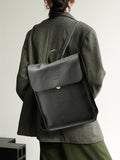 black Minimalist pebbled Leather Backpack Commuter Backpack Bag Flap top Leather Laptop Backpack Bag