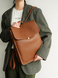 Minimalist pebbled Leather Backpack Commuter Backpack Bag brown Flap top Leather Laptop Backpack Bag