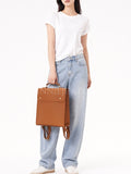 Minimalist pebbled Leather Backpack Flap top Leather Laptop Backpack Commuter Backpack Bag LS