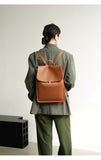 Minimalist pebbled Leather Backpack Commuter Backpack Bag Flap top Leather Laptop Backpack Bag