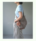 gray Nylon Leather Trim Bag Soft Nylon Hobo Bag Nylon Slouchy Shoulder Bag DR