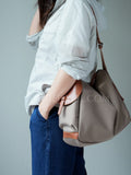 gray Nylon Leather Trim Bag Soft Nylon Hobo Bag Nylon Slouchy Shoulder Bag DR