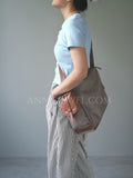 gray Nylon Leather Trim Bag Soft Nylon Hobo Bag Nylon Slouchy Shoulder Bag DR