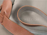 side of Nylon Leather Trim Bag Soft Nylon Hobo Bag Nylon Slouchy Shoulder Bag DR