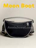 black Minimalist Nylon Crescent Shoulder Bag Women's Nylon Crescent Bag DR