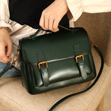 green leather satchel for women