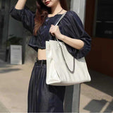 White Patent Leather Tote Bag White Leather Tote Handbags With Chain Strap 