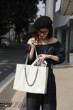 White Patent Leather Tote Bag White Leather Tote Handbags With Chain Strap 