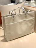 White Patent Leather Tote Bag White Leather Tote Handbags With Chain Strap 