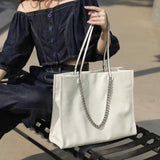 White Patent Leather Tote Bag White Leather Tote Handbags With Chain Strap 