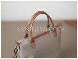 details of Premium Nylon and Leather Tote Bag With Brown Leather Trim Front Zip Pocket
