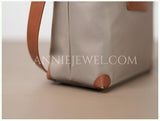 details of Premium Nylon and Leather Tote Bag With Brown Leather Trim Front Zip Pocket