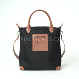Black Nylon Commuter Tote Bag Leather Accents Lightweight Nylon Leather Tote Bag For Work