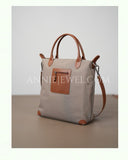 Premium Nylon and Leather Tote Bag With Brown Leather Trim Front Zip Pocket