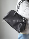 details of Genuine Italian Leather Shoulder Bag black Italian Pebbled Leather Tote Bag