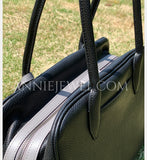 details of Genuine Italian Leather Shoulder Bag black Italian Pebbled Leather Tote Bag