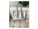 Horizontal Leather Tote silver Leather Tote Bag Real Leather Tote Womens 