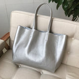 Horizontal Leather Tote silver Leather Tote Bag Real Leather Tote Womens 