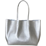 Horizontal Leather Tote silver Leather Tote Bag Real Leather Tote Womens 