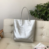 Vertical Leather Tote silver Leather Tote Bag Real Leather Tote Womens 