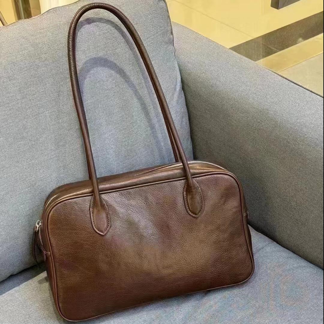 Rectangle Black Leather Tote Bag With Zipper Real Leather Tote Bag