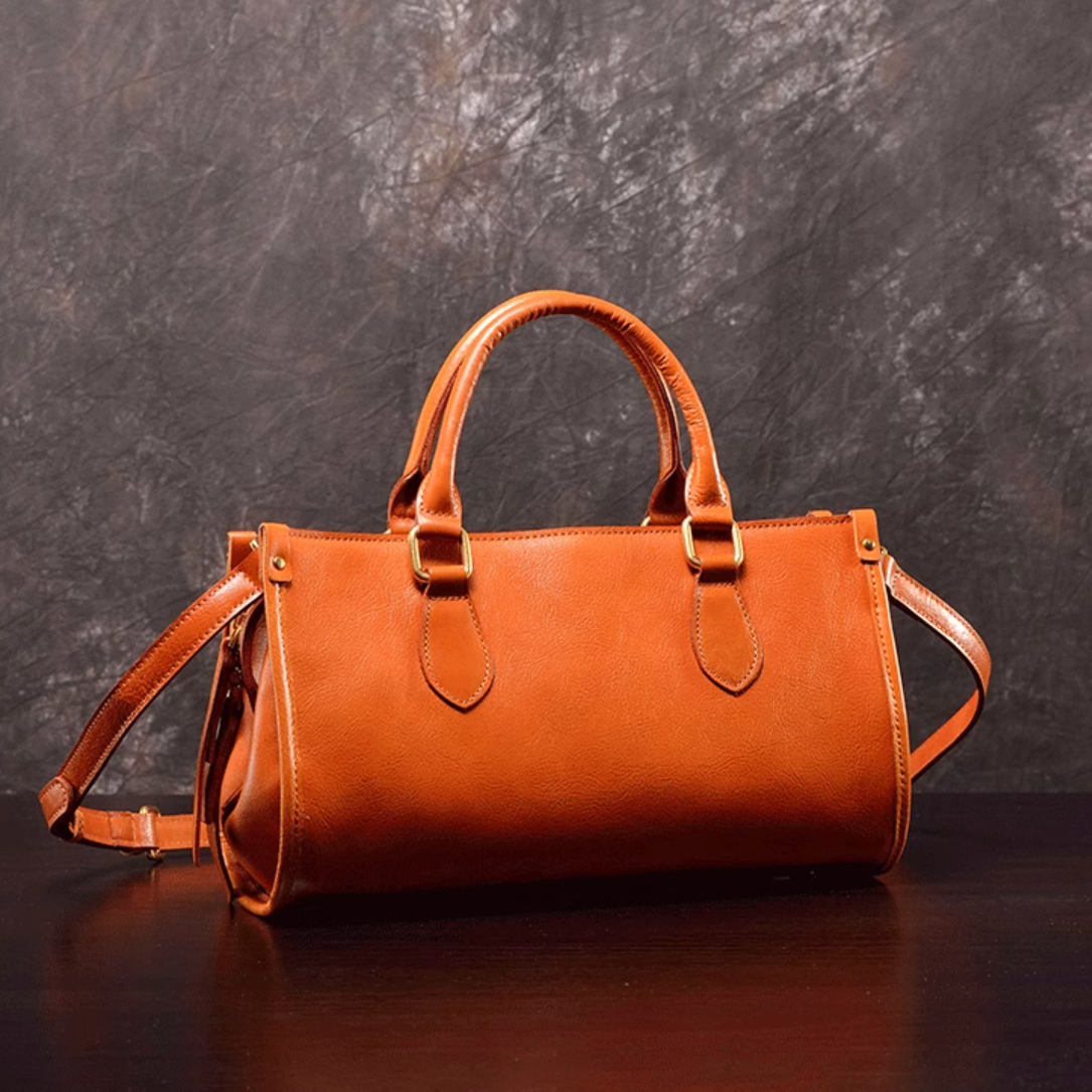 First Layer Cowhide Tote Rectangle Zip Top Leather Tote