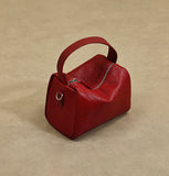 Red Mini Leather Cube Bag Small Leather Zipper Crossbody Purse Square Bag For Women 
