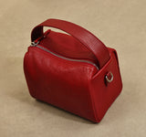 Red Mini Leather Cube Bag Small Leather Zipper Crossbody Purse Square Bag For Women 