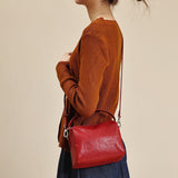 Red Mini Leather Cube Bag Small Leather Zipper Crossbody Purse Square Bag For Women 