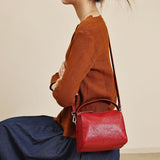 Red Mini Leather Cube Bag Small Leather Zipper Crossbody Purse Square Bag For Women 