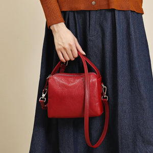 Red Mini Leather Cube Bag Small Leather Zipper Crossbody Purse Square Bag For Women 