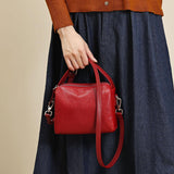 Red Mini Leather Cube Bag Small Leather Zipper Crossbody Purse Square Bag For Women 