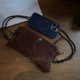 Brown Bohemian Small Real Leather Phone Crossbody Bag Purse With Zipper - Annie Jewel