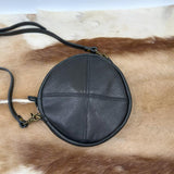 black Round Leather Bag Round Leather Crossbody Bag 