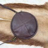 brown Round Leather Bag Round Leather Crossbody Bag 