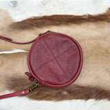 burgundy Round Leather Bag Round Leather Crossbody Bag 