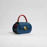 navy Leather Round Bag Small Round Leather Handbag Round Leather Purse Womens 