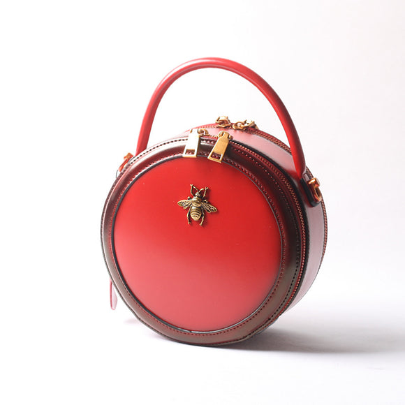 Leather Bag Round Leather Handbag Round Leather Crossbody Bag 