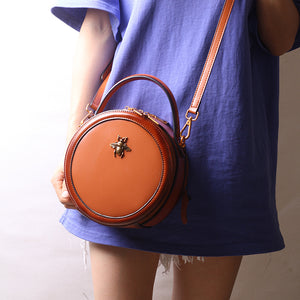 Leather Bag Round Leather Handbag Round Leather Crossbody Bag 