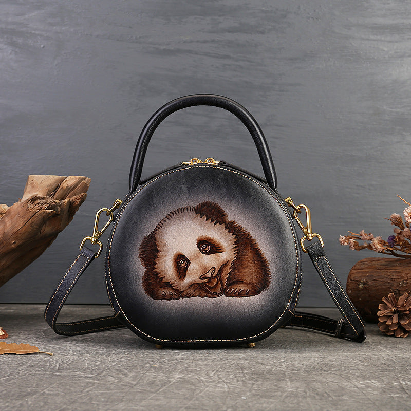 Cute Round Leather Handbag Panda Embossed Bag Womens | Annie Jewel