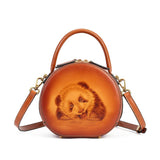 Cute round leather purse Panda Embossed Bag Womens 