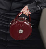 burgundy round leather dome bag structured round leather handbag womens