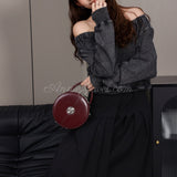 burgundy Leather Circle Bag Circle Leather Purse Round Leather Crossbody Bag womens