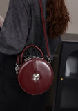 red Leather Circle Bag Circle Leather Purse Round Leather Crossbody Bag womens
