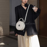 white Leather Circle Bag Circle Leather Purse Round Leather Crossbody Bag womens