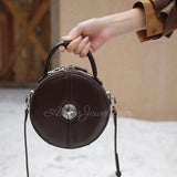 brown Round Purse Leather Circle Bag Circle Leather Handbag For Women