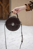 genuine leather circular handbag structured round leather handbag womens