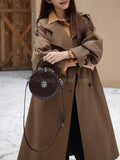 brown Leather Circle Bag Circle Leather Purse Round Leather Crossbody Bag womens